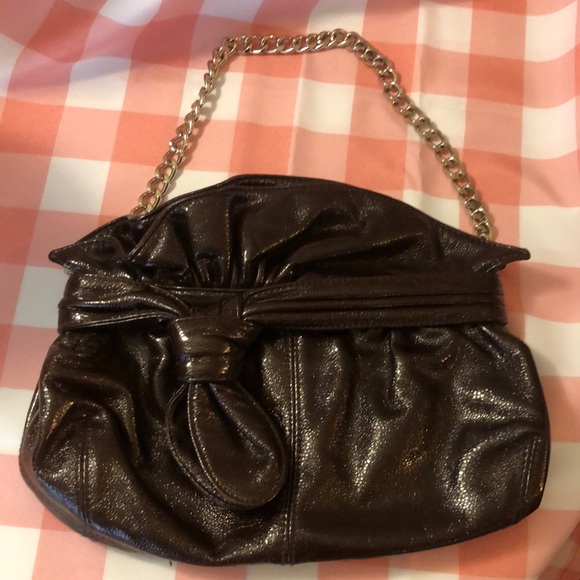 Loeffler Randall Handbag Chocolate Metallic Purse Heavy Gold Chain Link Strap - Picture 2 of 9